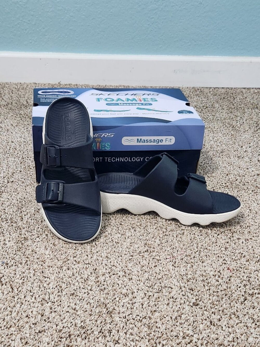 Skechers Foamies Massage Fit Care Free Sandals Navy Womens 8 111616